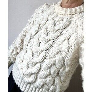 Zara Chunky Cable Knit Cropped Cream Ivory Sweater Size S Cozy Cottagecore